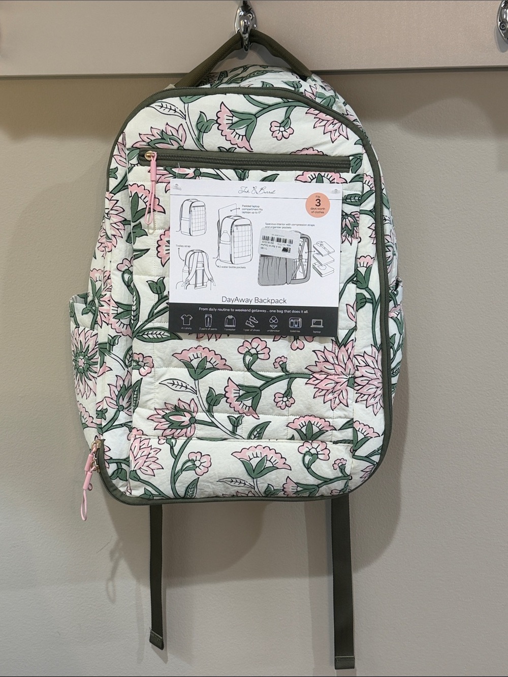 DayAway Floral Quilted Backpack in White & Pink
